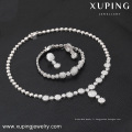 S-34 Xuping chinois personnalisé lourd nuptiale couleur argent collier bijoux ensembles fantaisie longue chaîne blanche collier de pierre ensemble